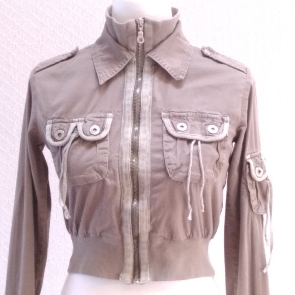 YS USA Army Green Crop Zip Up Jacket - Picture 9 of 10